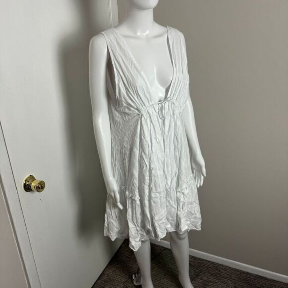 Commense White Plunge Neck Sleeveless Mini Dress Beach Summer Casual Wear M - Picture 5 of 11